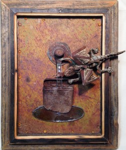 'Fuel Stop' Found Materials Used: Metal, Glass, Prince Albert Tobacco Can, Spigot from a Coal Oil Can, Wood, Canvas
