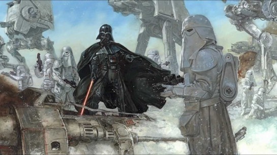 Darth Vader in the Hoth Battlefield print.
